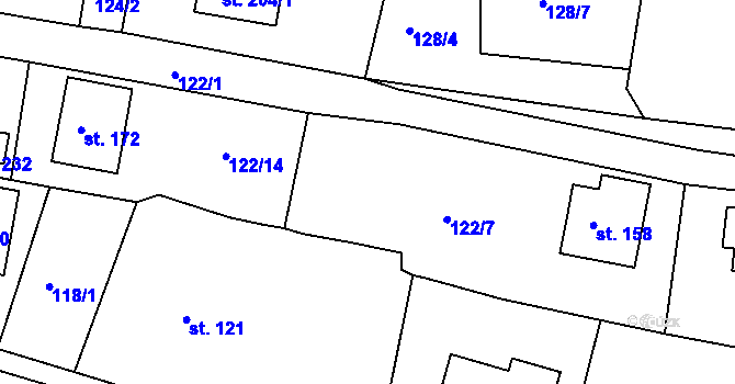 Parcela st. 122/5 v KÚ Petroupim, Katastrální mapa