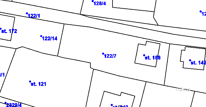 Parcela st. 122/7 v KÚ Petroupim, Katastrální mapa