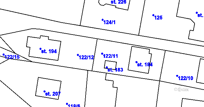 Parcela st. 122/11 v KÚ Petroupim, Katastrální mapa