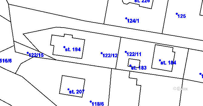 Parcela st. 122/12 v KÚ Petroupim, Katastrální mapa