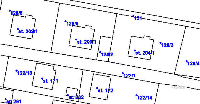 Parcela st. 124/2 v KÚ Petroupim, Katastrální mapa