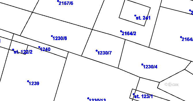 Parcela st. 1230/7 v KÚ Petroupim, Katastrální mapa