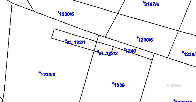 Parcela st. 122/2 v KÚ Petroupim, Katastrální mapa