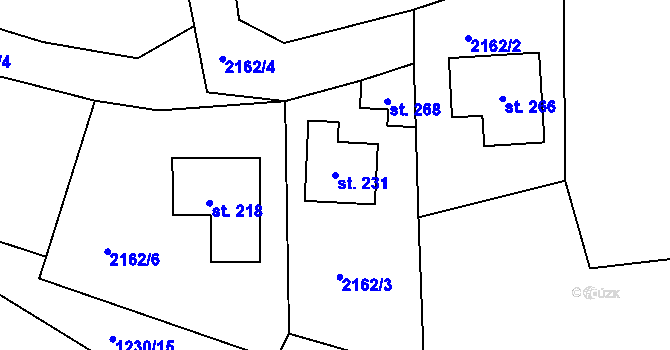 Parcela st. 231 v KÚ Petroupim, Katastrální mapa