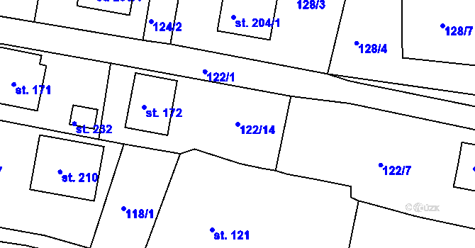 Parcela st. 122/14 v KÚ Petroupim, Katastrální mapa