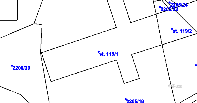 Parcela st. 119/1 v KÚ Petroupim, Katastrální mapa
