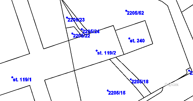 Parcela st. 119/2 v KÚ Petroupim, Katastrální mapa