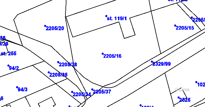 Parcela st. 2205/16 v KÚ Petroupim, Katastrální mapa