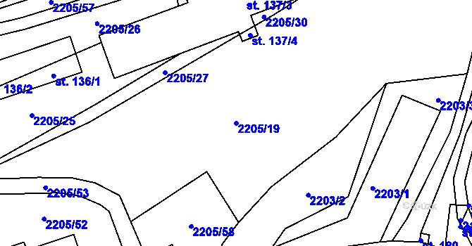 Parcela st. 2205/19 v KÚ Petroupim, Katastrální mapa