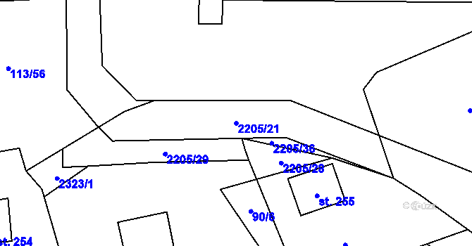 Parcela st. 2205/21 v KÚ Petroupim, Katastrální mapa