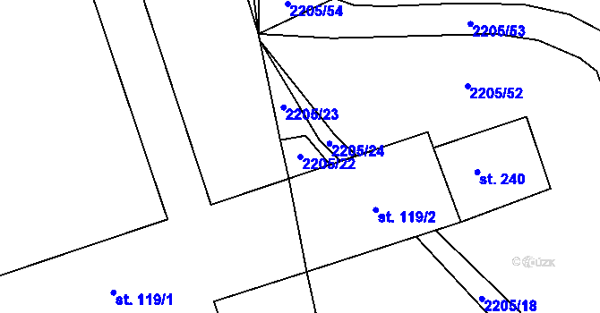 Parcela st. 2205/22 v KÚ Petroupim, Katastrální mapa