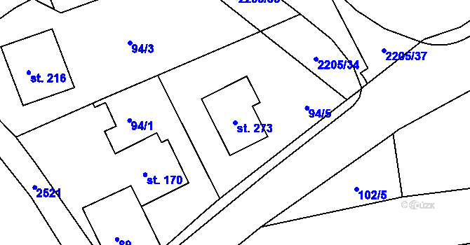 Parcela st. 273 v KÚ Petroupim, Katastrální mapa
