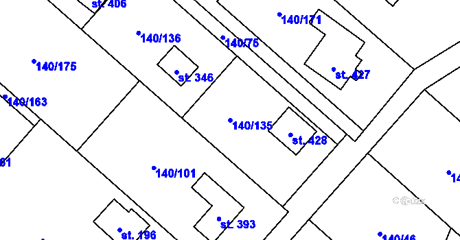 Parcela st. 140/135 v KÚ Sázava u Petrova, Katastrální mapa