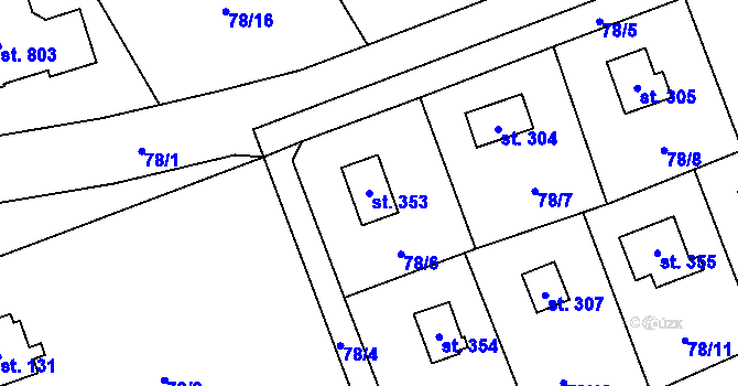 Parcela st. 353 v KÚ Petrov u Prahy, Katastrální mapa