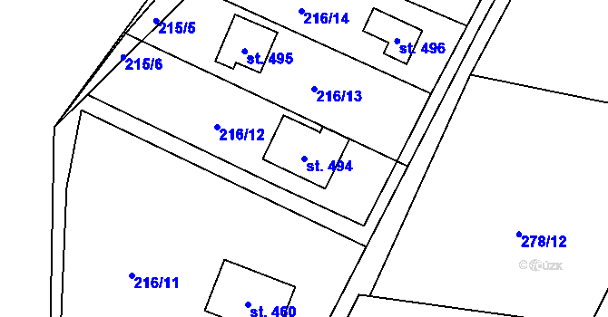 Parcela st. 494 v KÚ Petrov u Prahy, Katastrální mapa