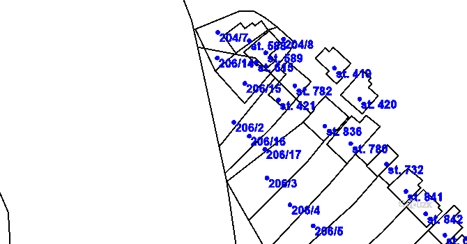 Parcela st. 206/2 v KÚ Petrov u Prahy, Katastrální mapa