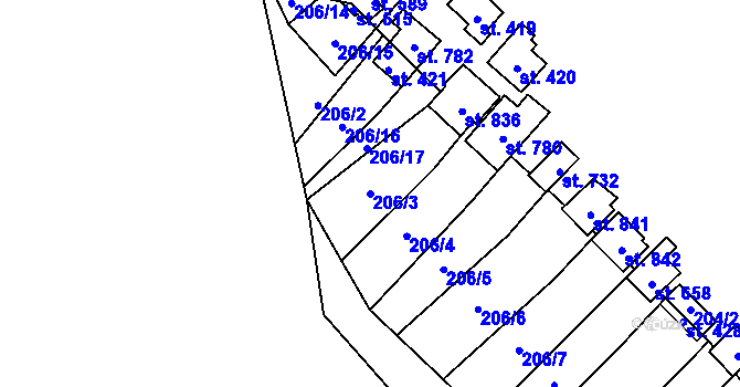 Parcela st. 206/3 v KÚ Petrov u Prahy, Katastrální mapa