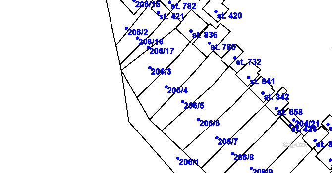 Parcela st. 206/4 v KÚ Petrov u Prahy, Katastrální mapa