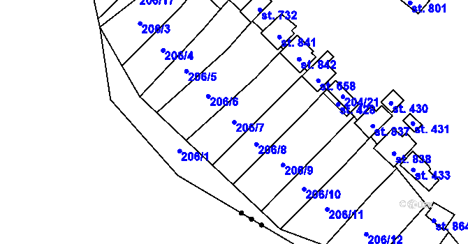 Parcela st. 206/7 v KÚ Petrov u Prahy, Katastrální mapa