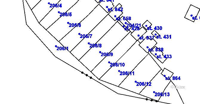Parcela st. 206/9 v KÚ Petrov u Prahy, Katastrální mapa