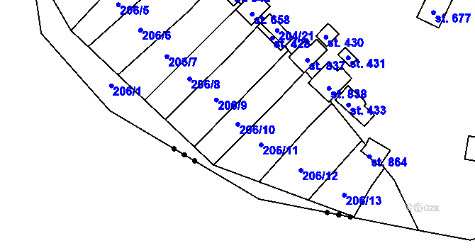Parcela st. 206/10 v KÚ Petrov u Prahy, Katastrální mapa