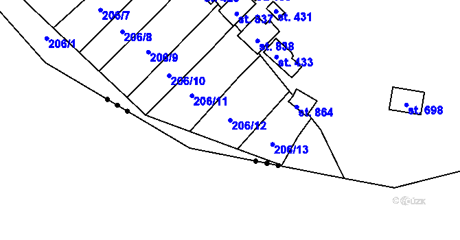 Parcela st. 206/12 v KÚ Petrov u Prahy, Katastrální mapa