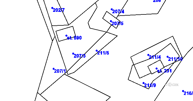 Parcela st. 211/5 v KÚ Petrov u Prahy, Katastrální mapa