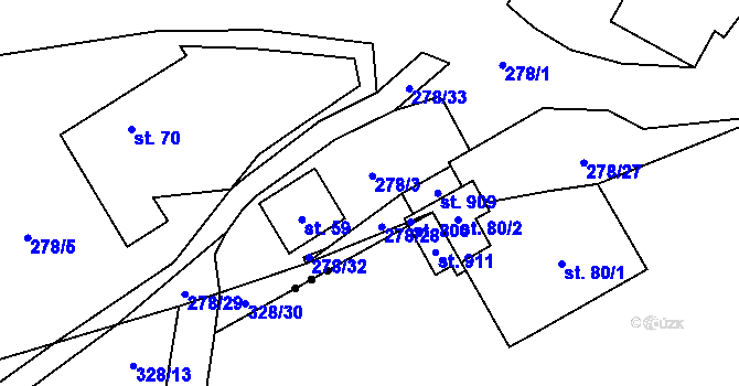Parcela st. 278/4 v KÚ Petrov u Prahy, Katastrální mapa