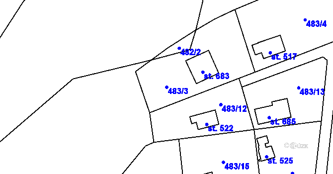 Parcela st. 483/3 v KÚ Petrov u Prahy, Katastrální mapa