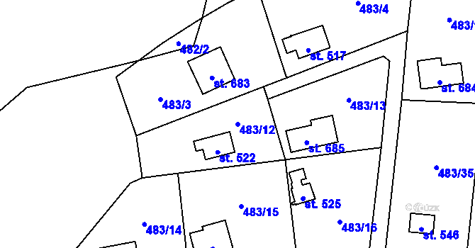 Parcela st. 483/12 v KÚ Petrov u Prahy, Katastrální mapa