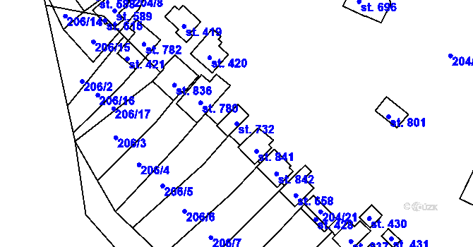 Parcela st. 732 v KÚ Petrov u Prahy, Katastrální mapa