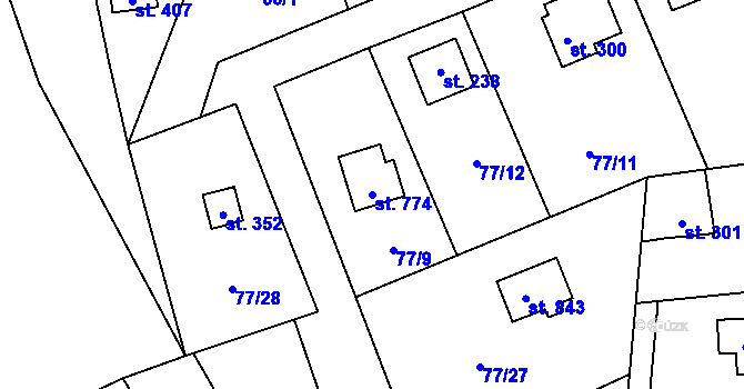 Parcela st. 774 v KÚ Petrov u Prahy, Katastrální mapa