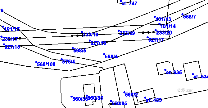 Parcela st. 568/4 v KÚ Petrov u Prahy, Katastrální mapa