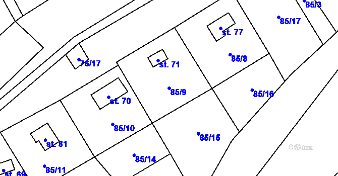 Parcela st. 85/9 v KÚ Petrov, Katastrální mapa