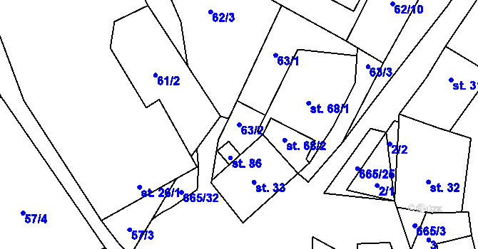 Parcela st. 63/2 v KÚ Petrov, Katastrální mapa