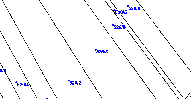 Parcela st. 526/3 v KÚ Petrovice u Rakovníka, Katastrální mapa