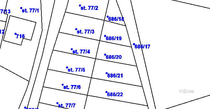 Parcela st. 686/20 v KÚ Petrovice u Rakovníka, Katastrální mapa