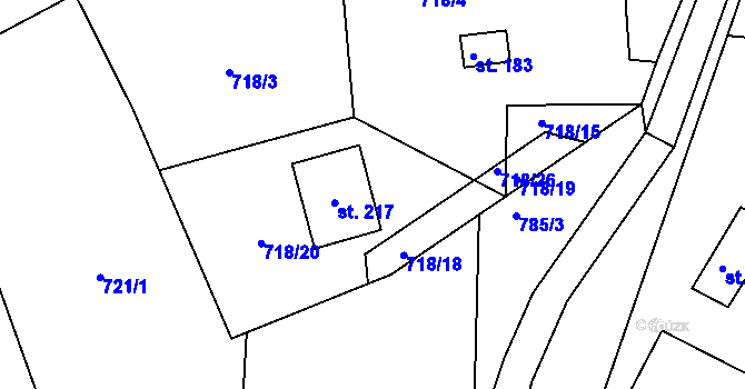Parcela st. 718/25 v KÚ Petrovice u Rakovníka, Katastrální mapa