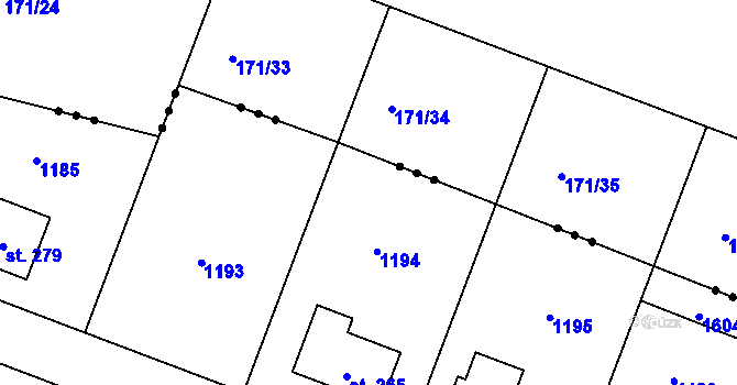 Parcela st. 171/30 v KÚ Petrovice u Rakovníka, Katastrální mapa