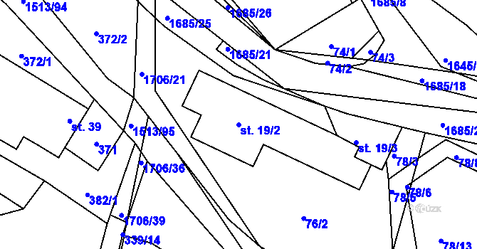 Parcela st. 19/2 v KÚ Petrovice u Borovan, Katastrální mapa