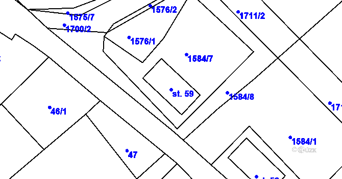 Parcela st. 59 v KÚ Petrovice u Borovan, Katastrální mapa