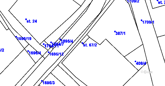 Parcela st. 67/2 v KÚ Petrovice u Borovan, Katastrální mapa