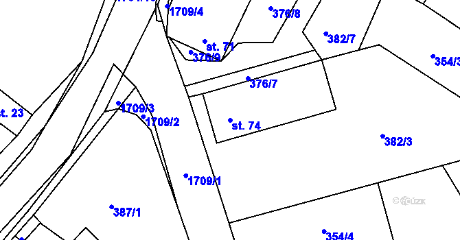 Parcela st. 74 v KÚ Petrovice u Borovan, Katastrální mapa