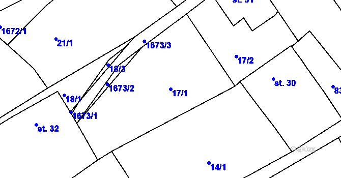 Parcela st. 17/1 v KÚ Petrovice u Borovan, Katastrální mapa