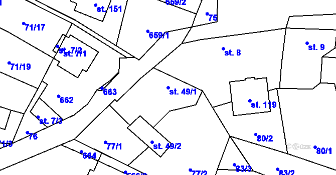 Parcela st. 49/1 v KÚ Petrovice u Humpolce, Katastrální mapa
