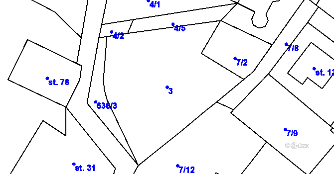 Parcela st. 3 v KÚ Petrovice u Humpolce, Katastrální mapa