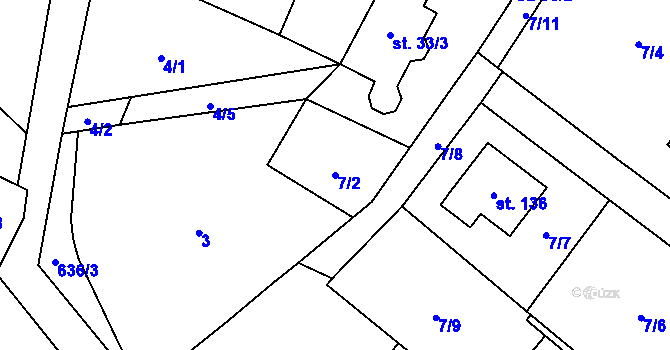 Parcela st. 7/2 v KÚ Petrovice u Humpolce, Katastrální mapa