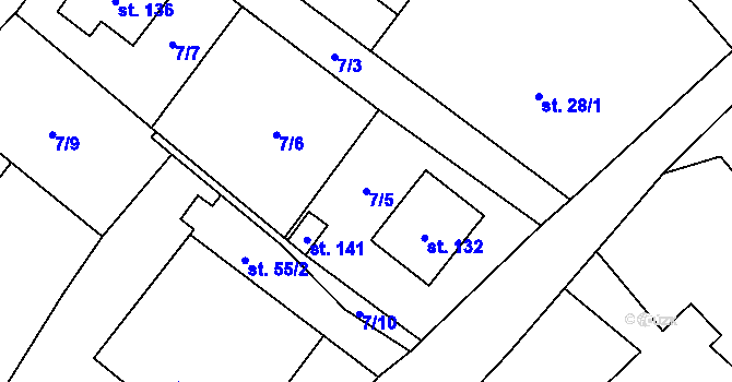 Parcela st. 7/5 v KÚ Petrovice u Humpolce, Katastrální mapa