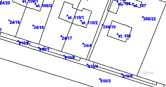 Parcela st. 24/4 v KÚ Petrovice u Humpolce, Katastrální mapa