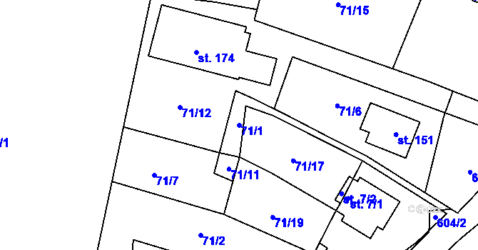 Parcela st. 71/1 v KÚ Petrovice u Humpolce, Katastrální mapa